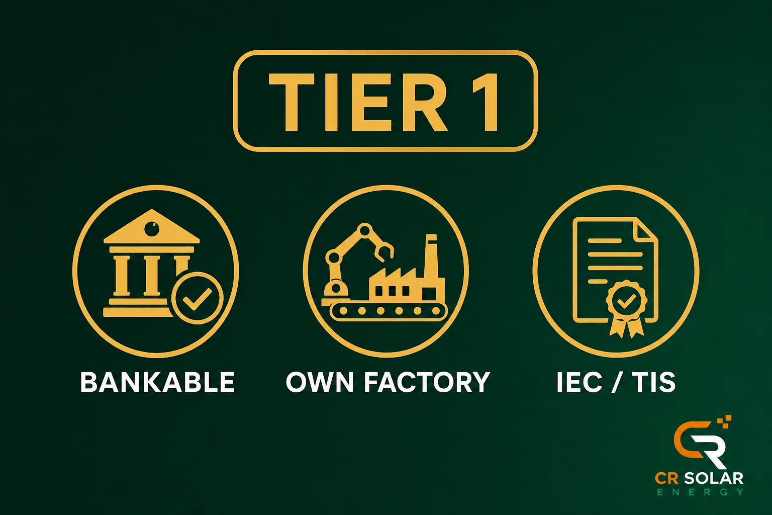 เกณฑ์ Tier 1 ของแผงโซลาร์ ได้แก่ ความน่าเชื่อถือทางการเงิน โรงงานของตัวเอง และมาตรฐาน IEC TIS